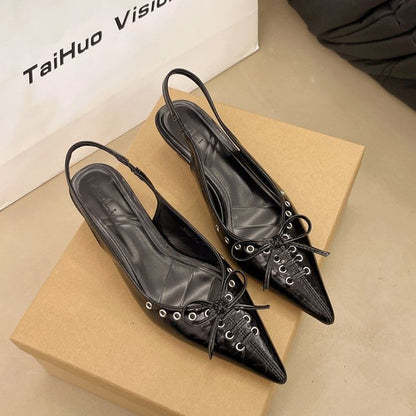Heel Sandals Pointed Toe Slingback Kitten Leather Faux