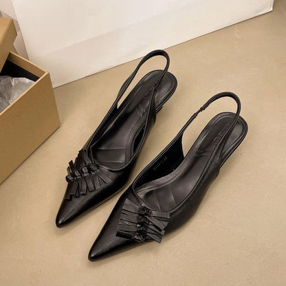 Heel Sandals Pointed Toe Slingback Kitten Leather Faux