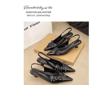 Heel Sandals Pointed Toe Slingback Kitten Leather Faux