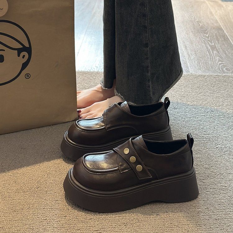 Strap Faux Platform Leather Adhesive Shoes Plain