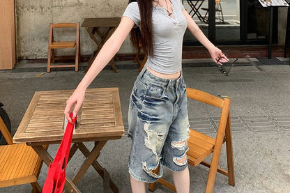 Plain Short Neck Tee Sleeve Henley