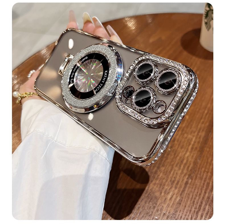 (Compatible Transparent with Phone Stand Rhinestone Case MagSafe) Magnetic