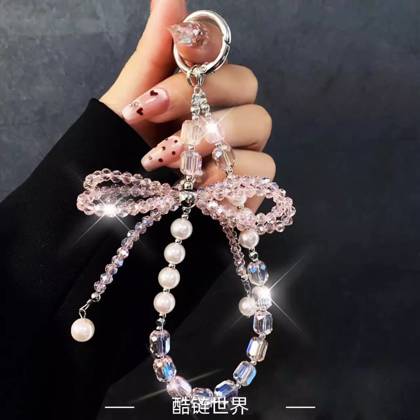 Faux Strap Phone Crystal Pearl with Bow Pad Lanyard