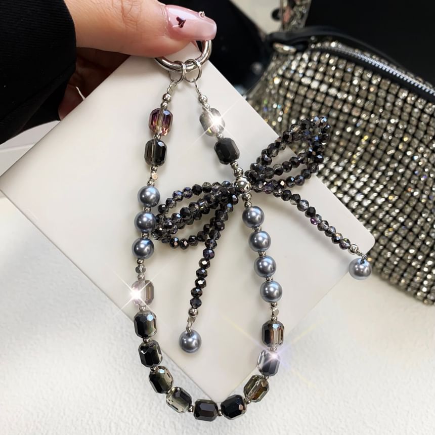 Faux Strap Phone Crystal Pearl with Bow Pad Lanyard
