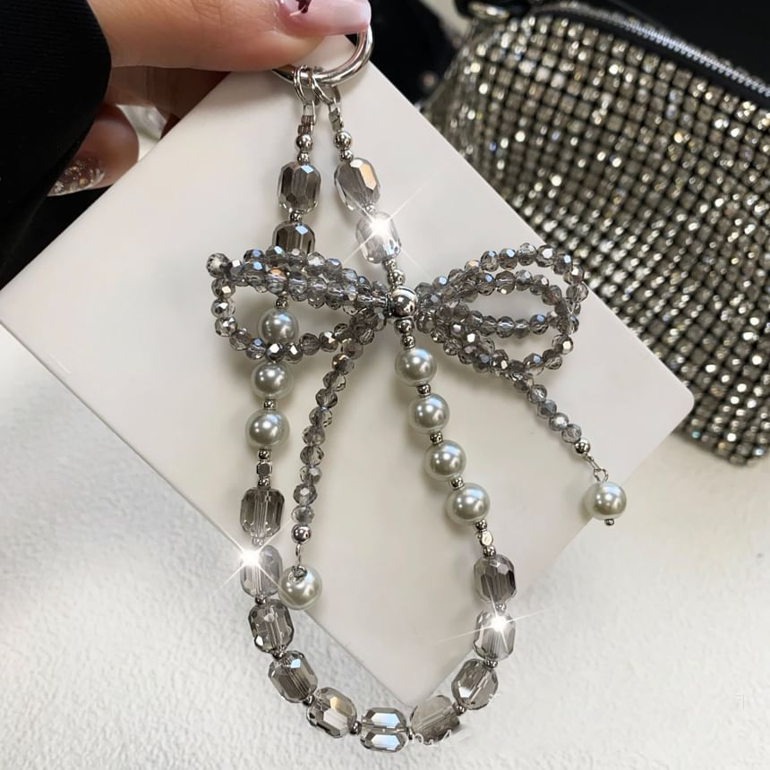 Faux Strap Phone Crystal Pearl with Bow Pad Lanyard