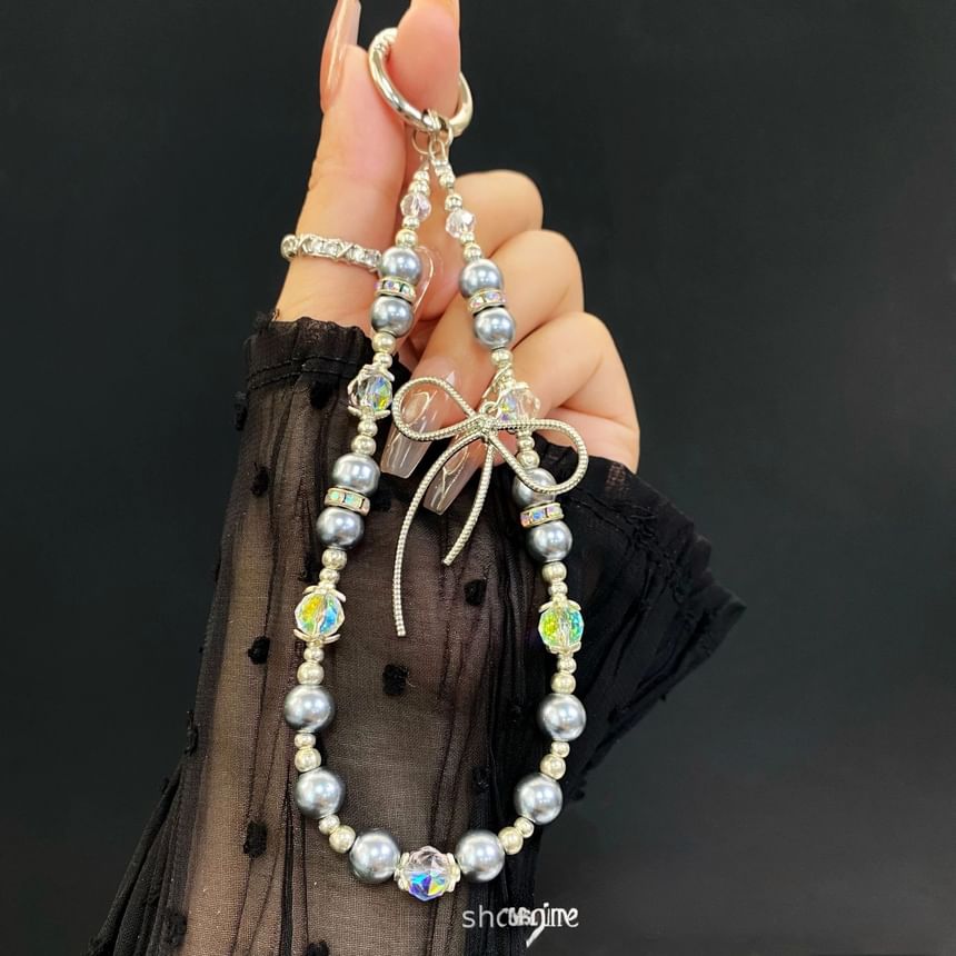 Phone with Pad Faux Bow Strap Pearl Lanyard