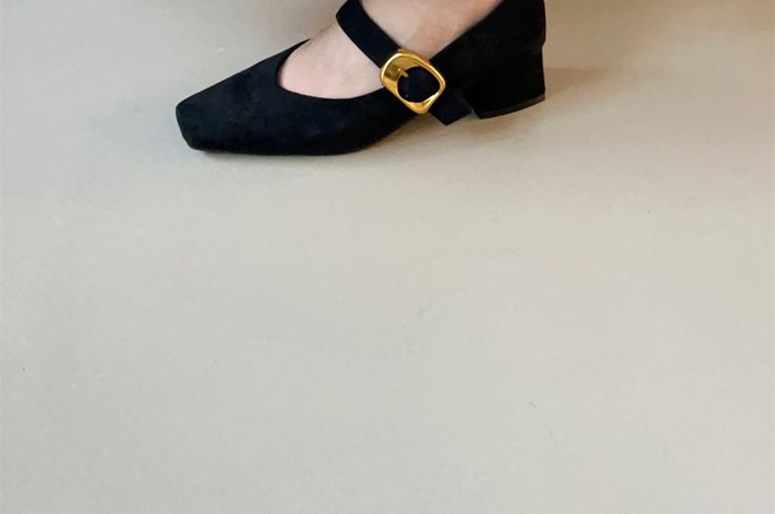 Chunky Heel Buckled Faux Suede Mary Jane Pumps