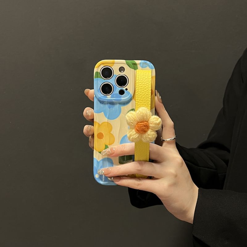 with Phone Strap Floral Case