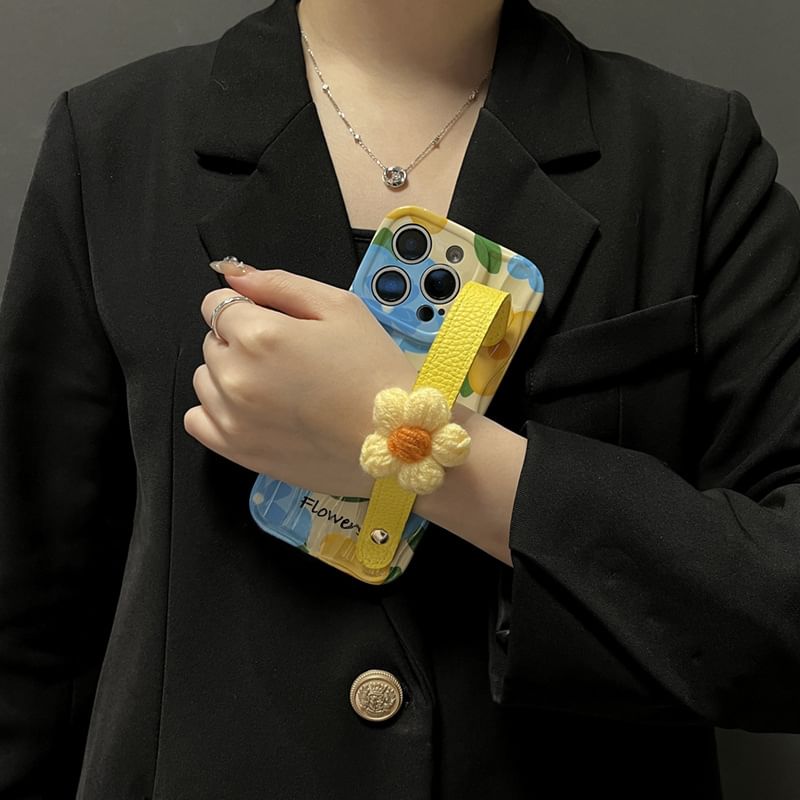 with Phone Strap Floral Case
