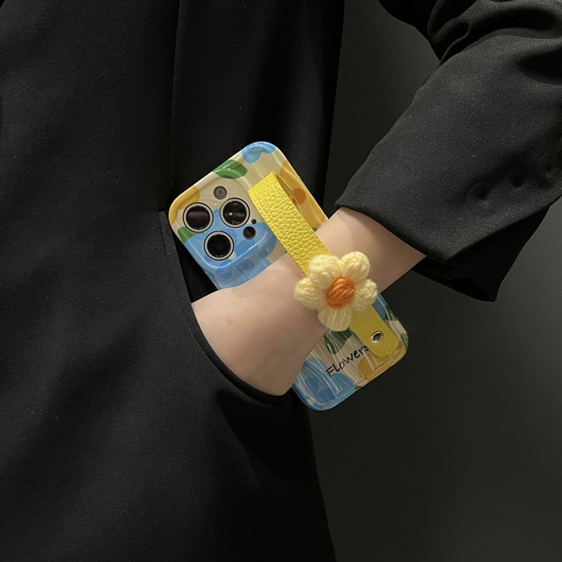 with Phone Strap Floral Case