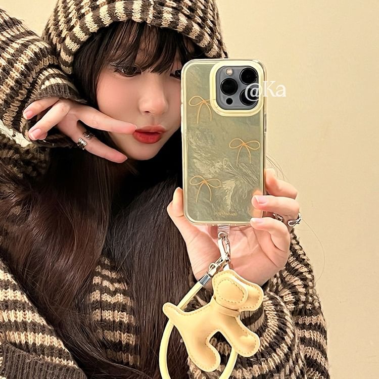Charm with Phone Strap Case Dog Bow