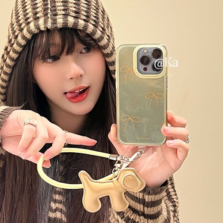 Charm with Phone Strap Case Dog Bow