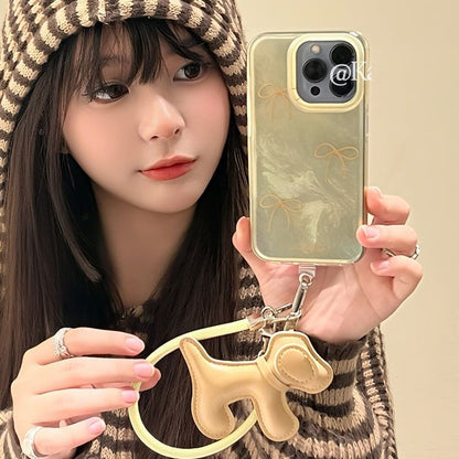 Charm with Phone Strap Case Dog Bow