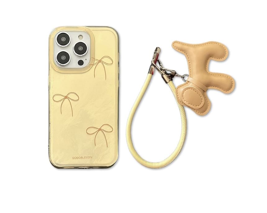 Charm with Phone Strap Case Dog Bow