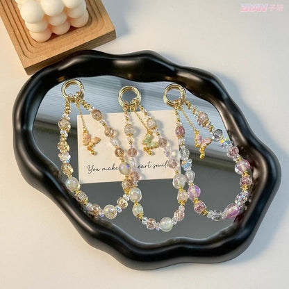 Crystal Faux Pad with Butterfly Lanyard Phone Strap