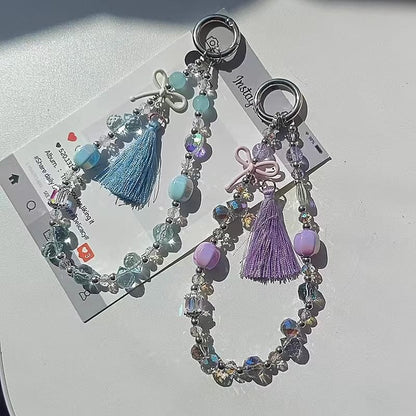 Pad Phone Bow Strap with Crystal Faux Lanyard