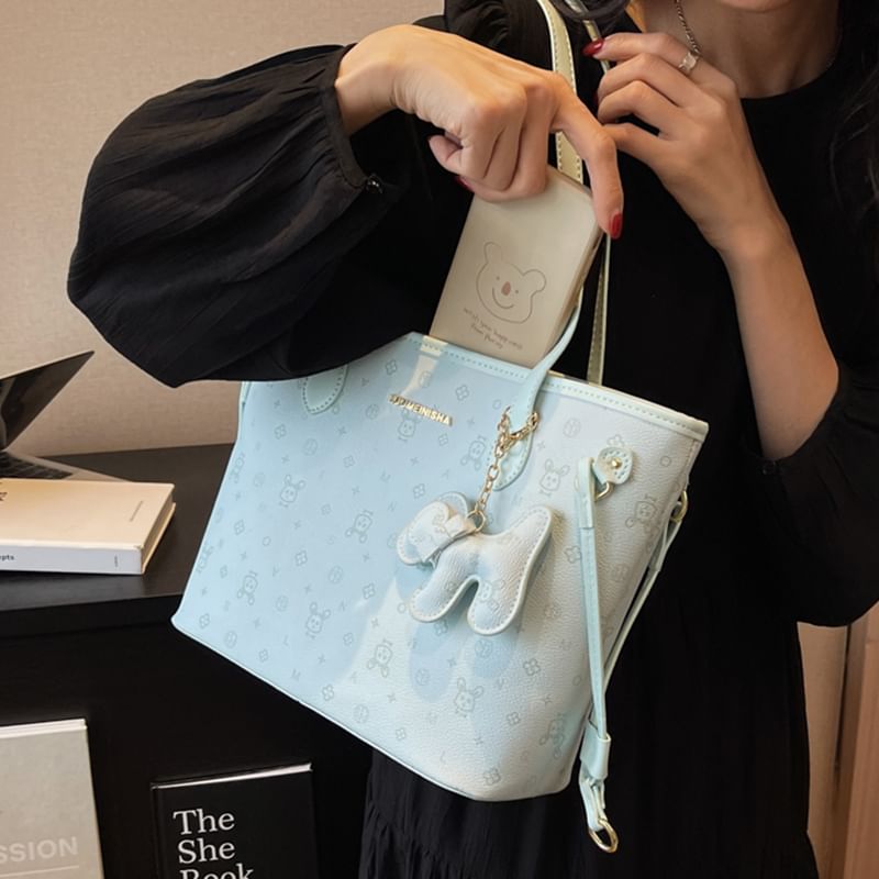 Bag Leather Drawstring Patterned Faux Tote