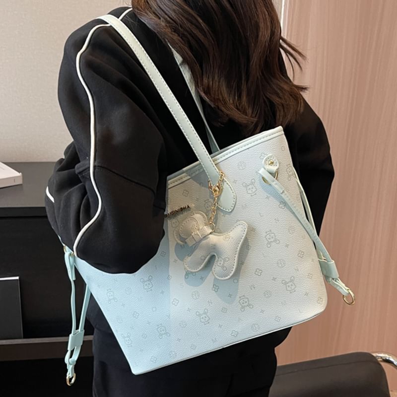 Bag Leather Drawstring Patterned Faux Tote