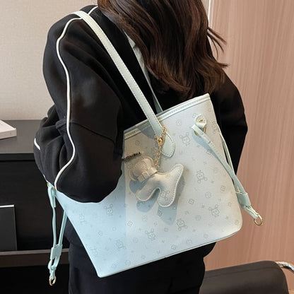 Bag Leather Drawstring Patterned Faux Tote