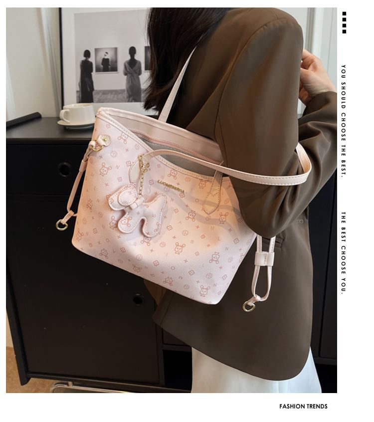 Bag Leather Drawstring Patterned Faux Tote