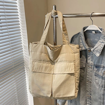 Flap Pocket Bag Tote Plain Fabric