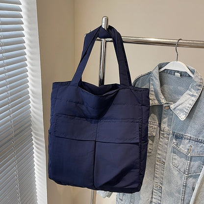 Flap Pocket Bag Tote Plain Fabric