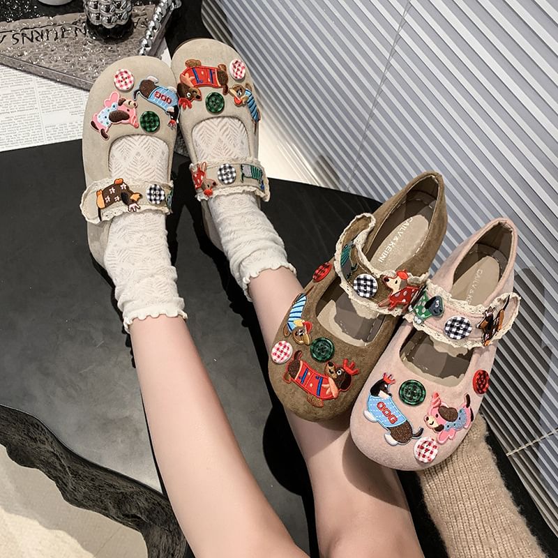 Applique Cartoon Animal Jane Mary Shoes