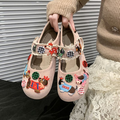 Applique Cartoon Animal Jane Mary Shoes