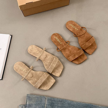 Slide Square Plain Toe Sandals
