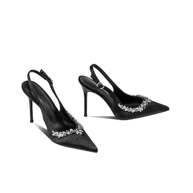 Slingback Rhinestone Sandals Pointed Stiletto Toe Heel