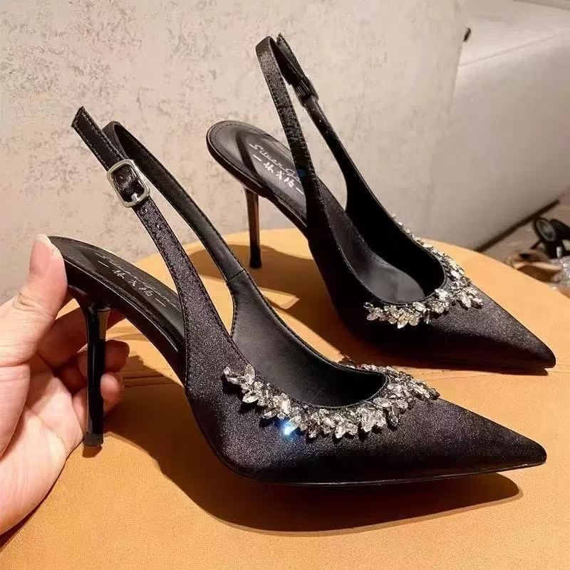 Slingback Rhinestone Sandals Pointed Stiletto Toe Heel