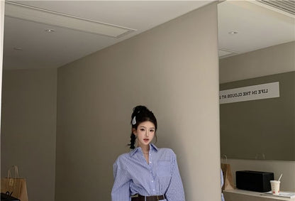 Wholesale Sample Long-Sleeve Henley Plaid Pocket Front Pleated Hem Mini Shirt Dress