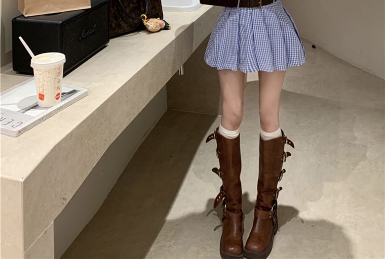 Wholesale Sample Long-Sleeve Henley Plaid Pocket Front Pleated Hem Mini Shirt Dress