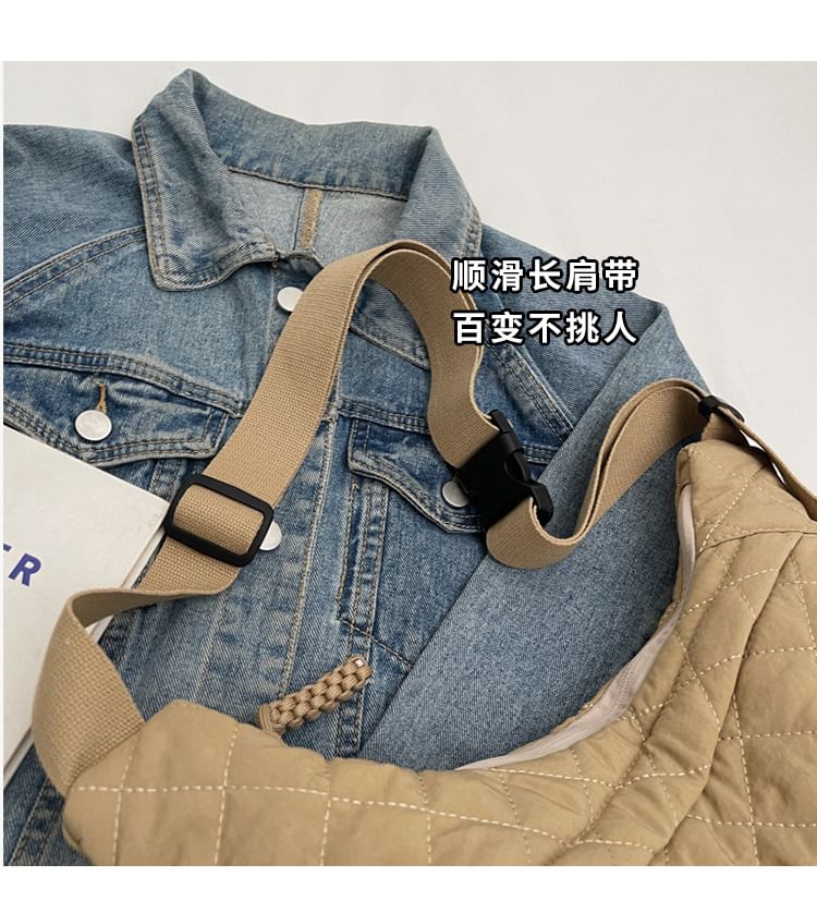Nylon Plain Quilted Crossbody Zip Bag