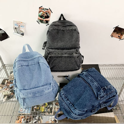 Washed Zip Denim Backpack