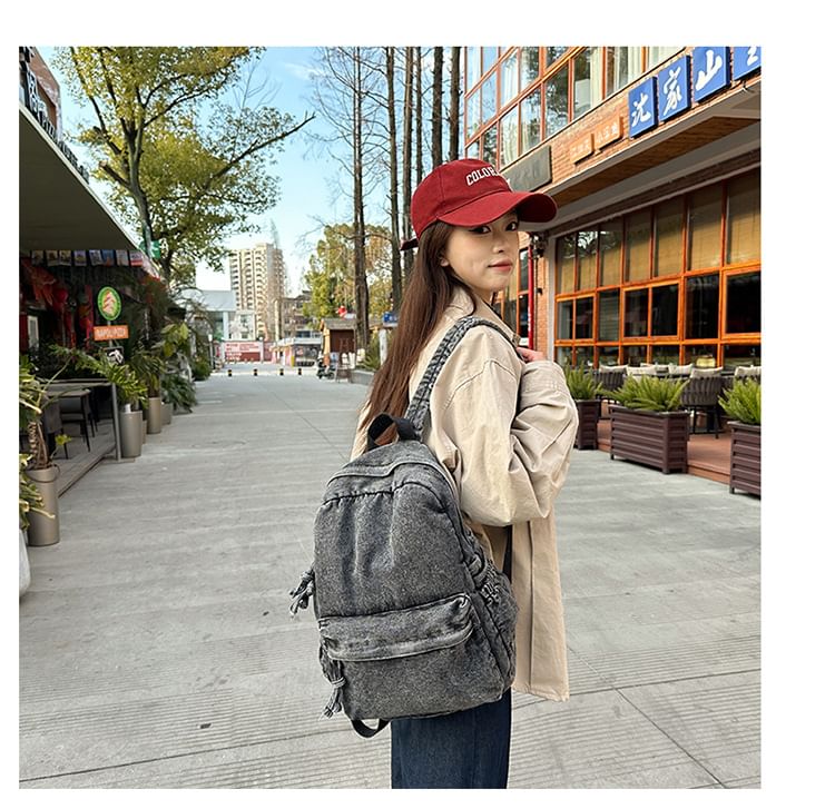 Washed Zip Denim Backpack