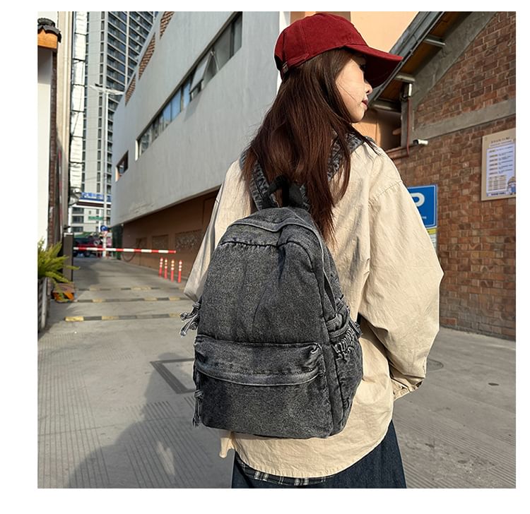 Washed Zip Denim Backpack