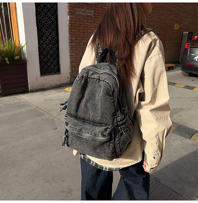 Washed Zip Denim Backpack