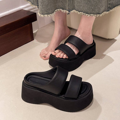 Platform Leather Faux Slide Sandals