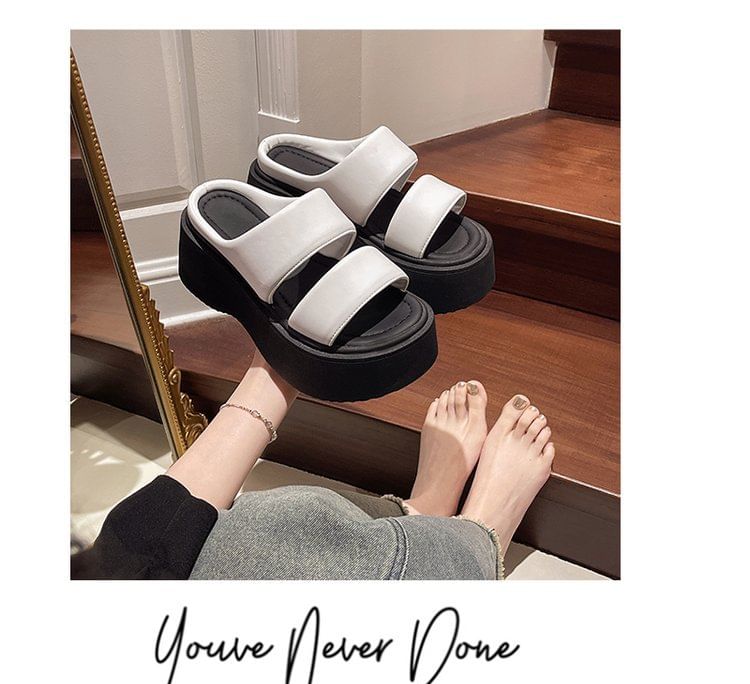 Platform Leather Faux Slide Sandals