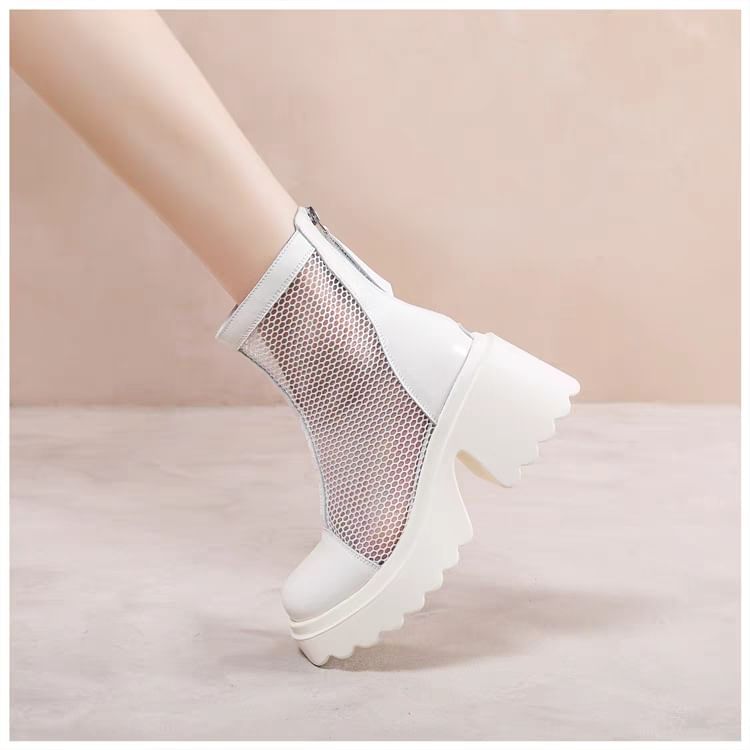 Short Boots Zip-Up Platform Panel Mesh