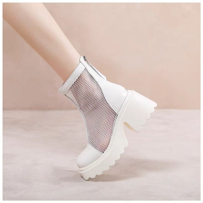 Short Boots Zip-Up Platform Panel Mesh