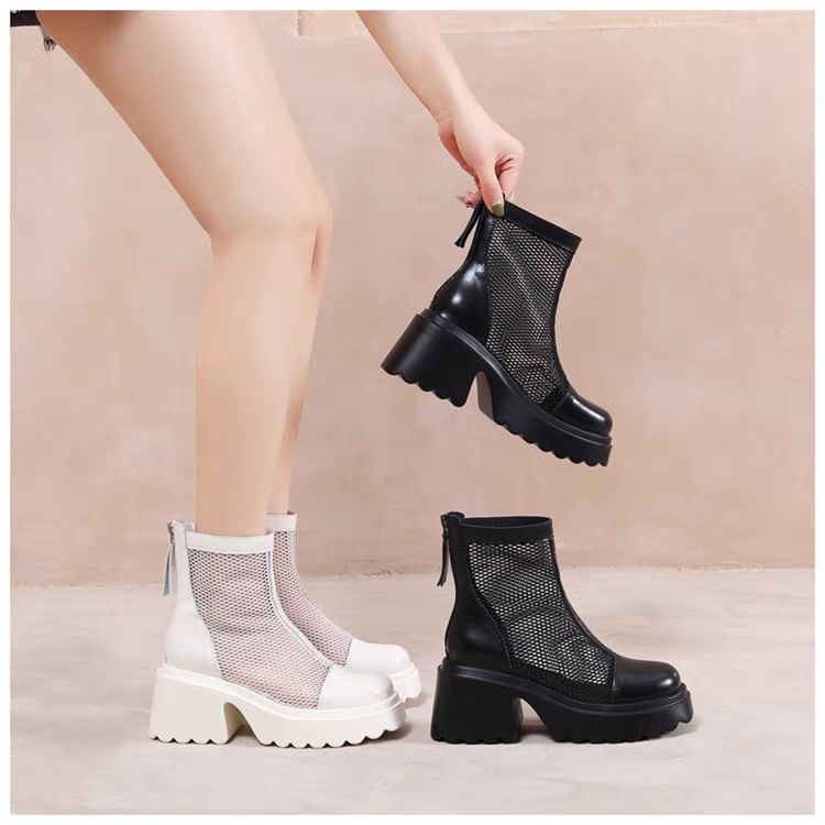 Short Boots Zip-Up Platform Panel Mesh