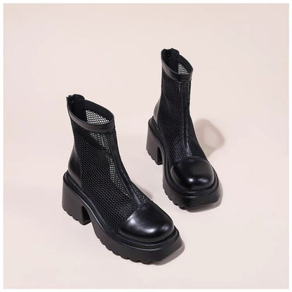 Short Boots Zip-Up Platform Panel Mesh
