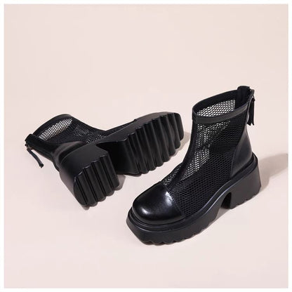 Short Boots Zip-Up Platform Panel Mesh