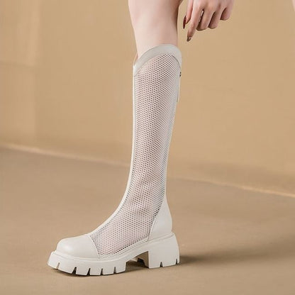 Zip-Up Panel Platform Mesh Tall Boots