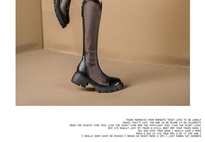 Zip-Up Panel Platform Mesh Tall Boots