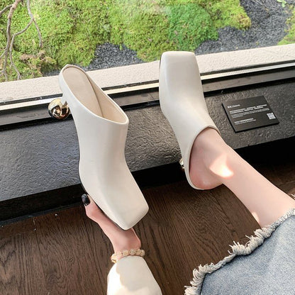Mules Plain Heel Toe Leather High Faux Square