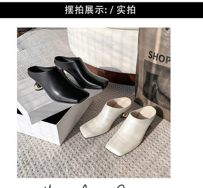 Mules Plain Heel Toe Leather High Faux Square