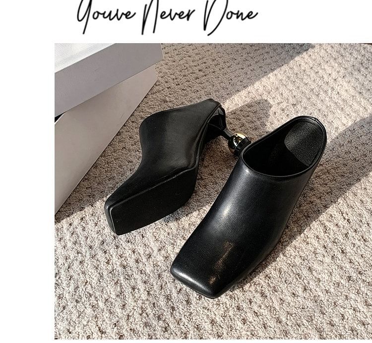 Mules Plain Heel Toe Leather High Faux Square